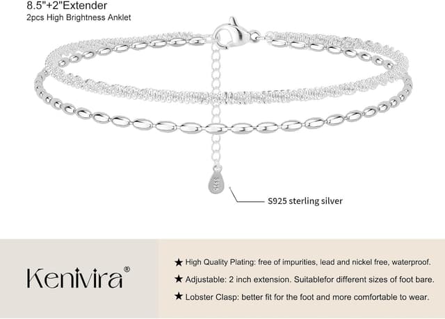 Detalle 2 de Kenivira Fußkettchen für Frauen – mehrschichtig, wasserdicht & einstellbar als Set