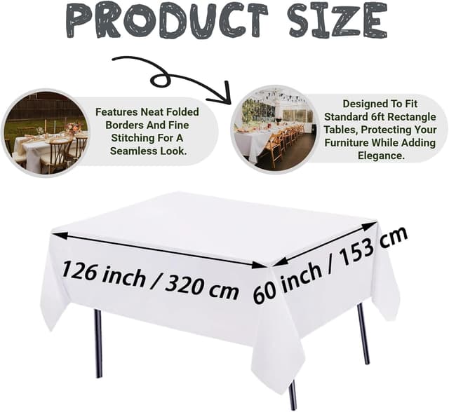 Detalle 1 de 10 Pack White Rectangle Table Cloths (60 x 126 Inch) for 8-Foot Tables