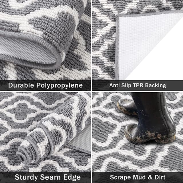 Detalle de SHACOS Grey Indoor Washable Door Mat (50 x 80 cm) – Dirt Trapper Non-Slip Entry Mat