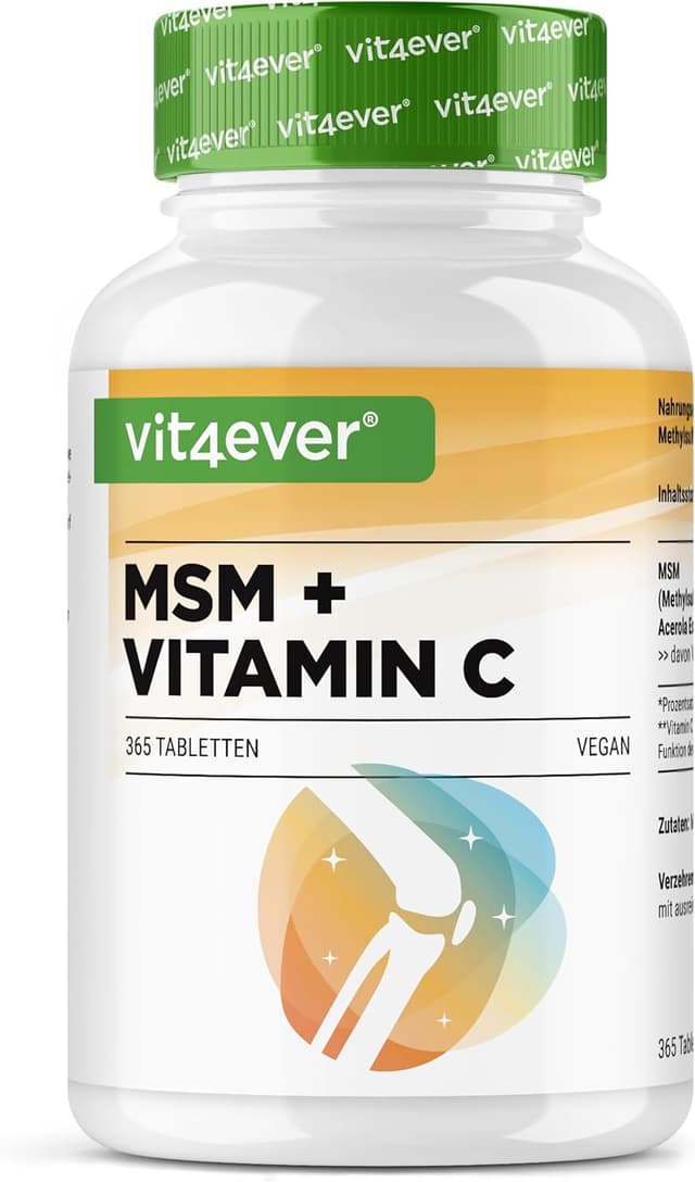 Detalle de vit4ever MSM 2000 mg mit Vitamin C aus Acerola – 365 Tabletten (6-Monatsvorrat, vegan, laborgeprüft)