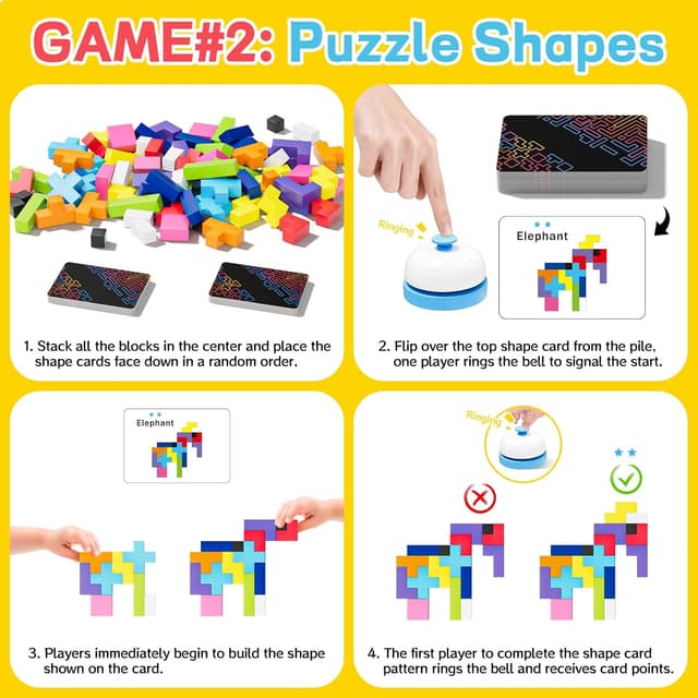 Detalle 2 de QianShouYan Wooden Block Stacking Games (120-Piece) 4-in-1 Fast-Paced Building Block Board Game for Kids 4+ (1–6 Players)