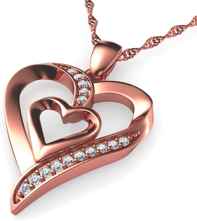 Detalle de DEPHINI Doppel Herz Kette mit 925 Silber