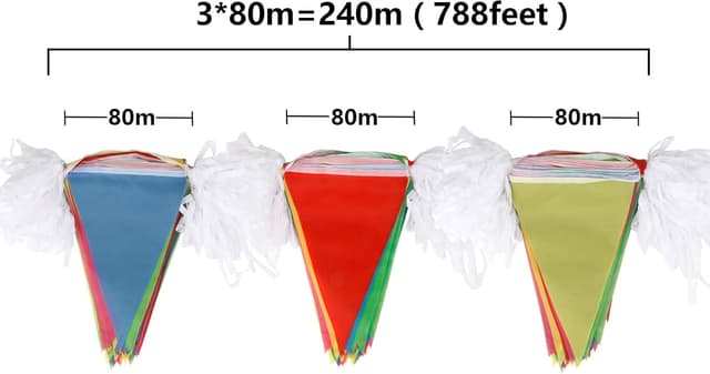 Detalle de EDATOFLY 240m Bunting Banner with 450 Nylon Pennant Flags – Waterproof party decoration