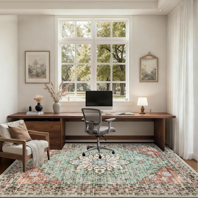 Thumbnail 5 de 6x9 Washable Vintage Distressed Floral Rug