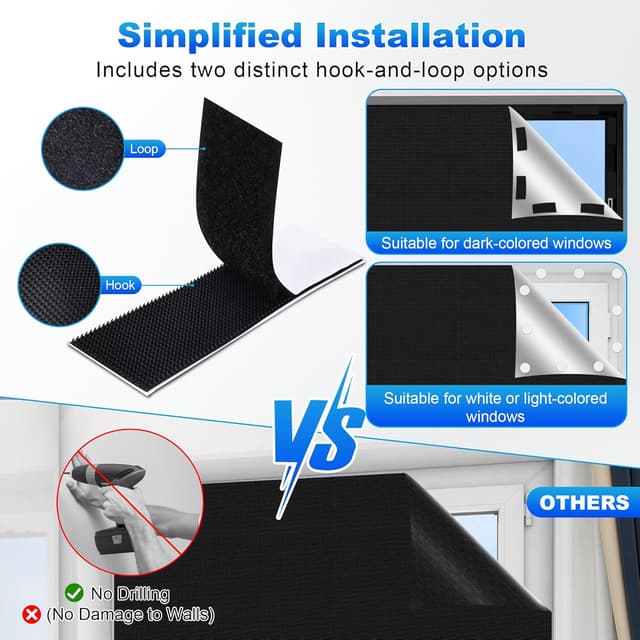 Detalle de TIYCNIY Blackout Blind 200x145cm — portable no-drill light blocking for bedrooms, nurseries and travel