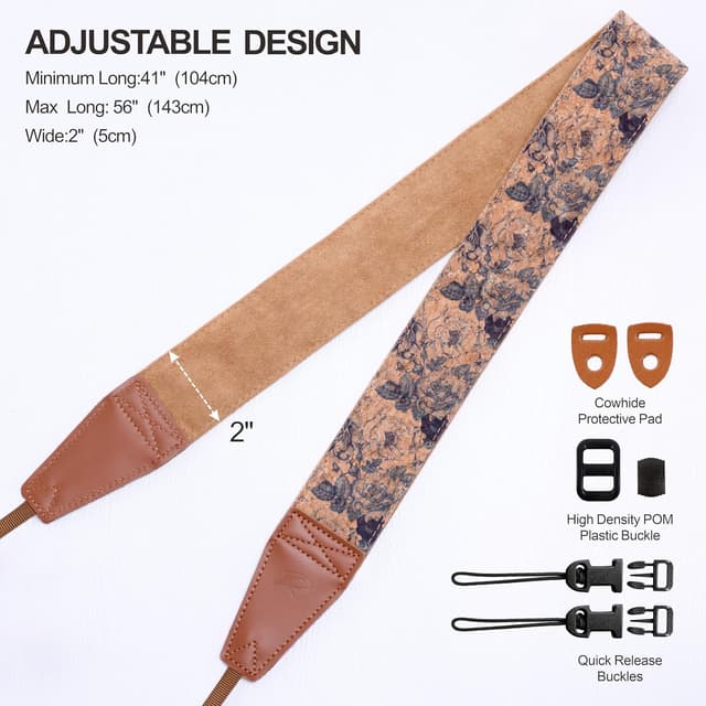 Thumbnail 6 de Padwa Lifestyle 2" Breiter Cord & Samt & Kork Kameragurt – breiter Schultergurt mit Korkband