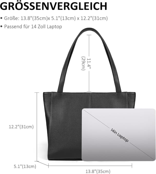 Detalle de befen Echtleder Handtasche Damen Groß Shopper mit 14-Zoll-Laptopfach (34 x 13 x 31 cm)