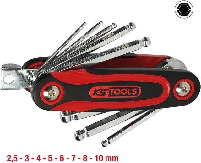 Detalle 1 de KS Tools 158.3520 : jeu de clés mâles 6 pans à tête sphérique rabattable (8 pièces)