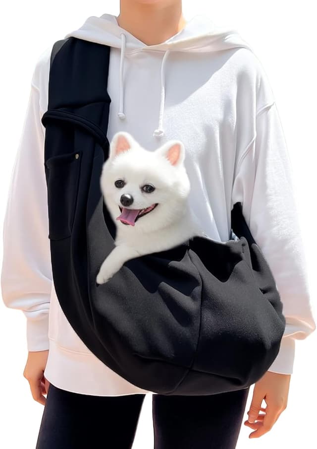 Detalle de Hundetragetasche für Welpen als Tragetuch mit Wendbarer Umhängetasche – schwarz, für kleine Hunde & Katzen