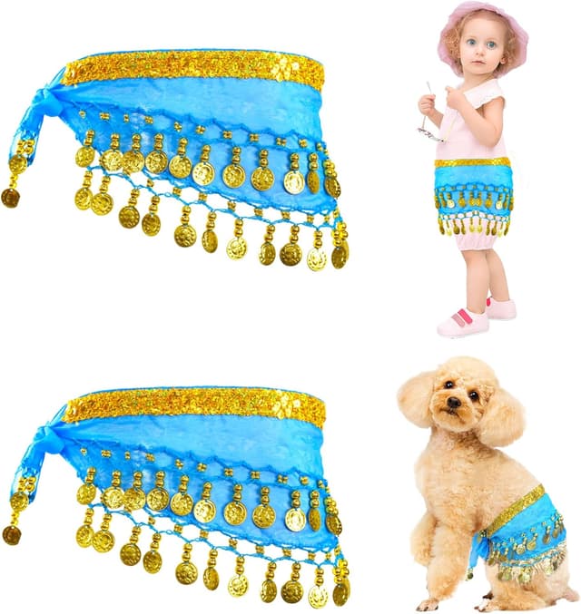 Detalle 2 de Baisdan 2 Pcs Kids & Dogs Belly Dance Hip Scarf with Sequin Coins