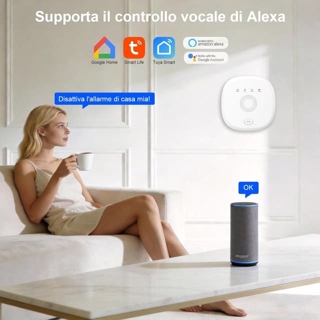 Detalle de PGST kit antifurto domestico senza fili con tastierino, sensore porte, rilevatore movimento e controllo remoto 4G/GSM (app Tuya/Smart Life)