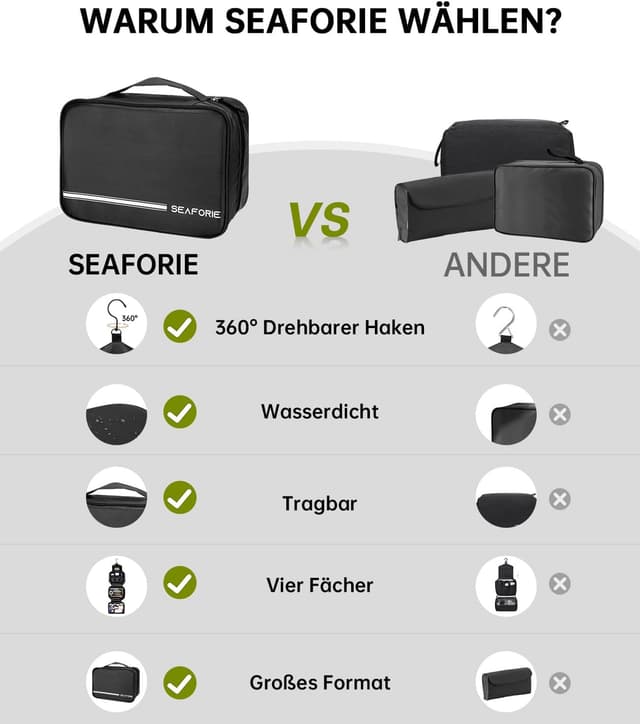 Thumbnail 4 de Seaforie Hängender Kulturbeutel 4-in-1 (groß, wasserdicht) mit 360° Haken – für Damen & Herren