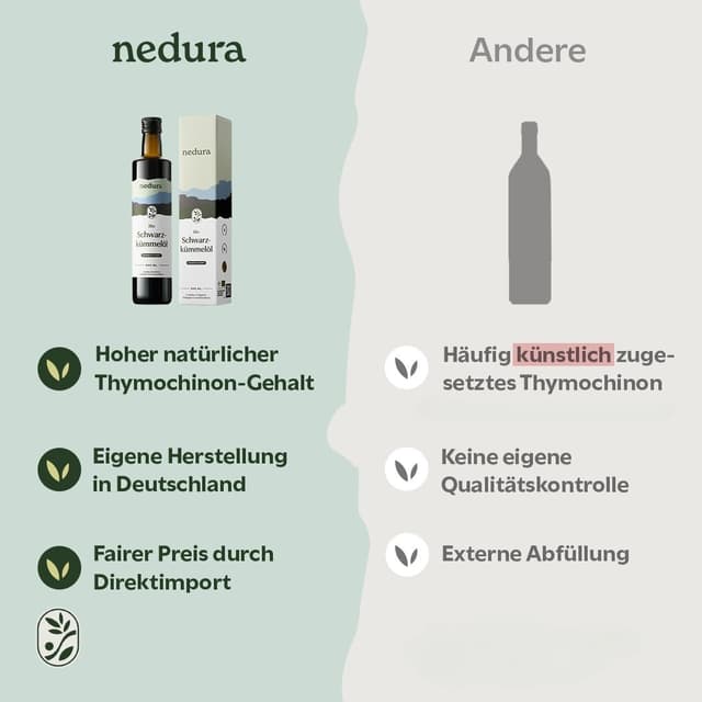 Detalle de nedura® Schwarzkümmelöl BIO, kaltgepresst & ungefiltert (ungefiltert) 500 ml