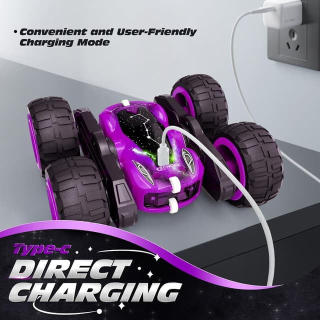 Detalle de Tecnock 2.4GHz RC Stunt Car for Kids (4WD, 360° Rotates & Flips) with USB-C Charging