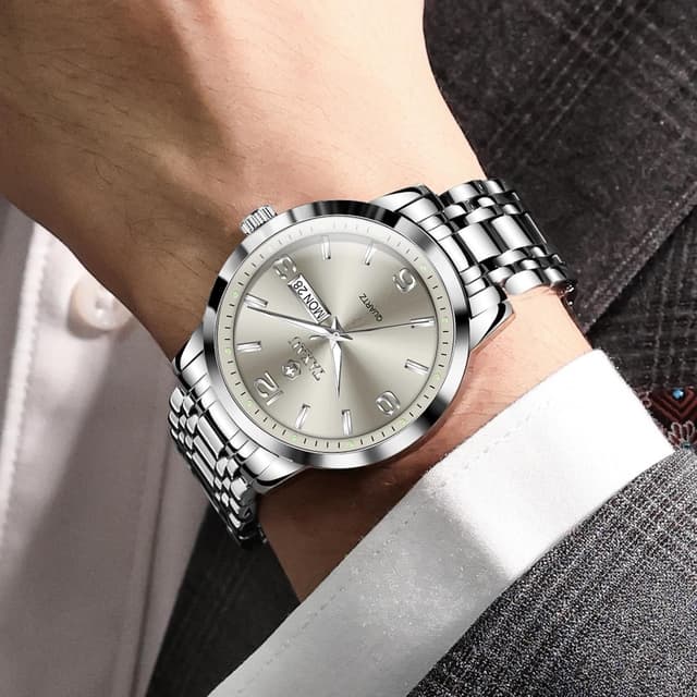 Detalle de Taxau Herren Uhr wasserdicht aus Edelstahl mit Datumsanzeige – Business & Luxus-Look