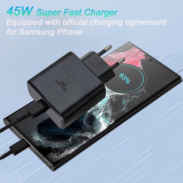 Detalle de Caricabatterie USB‑C da 45W con cavo rapido 2 m per Samsung Galaxy S e Tab (Power Delivery)