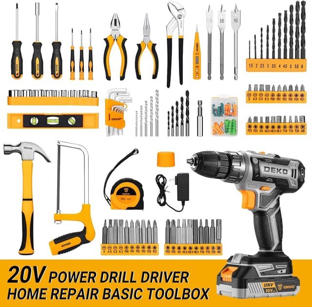 Detalle de DEKO 20V Cordless Drill Tool Kit Set (186-piece) with Electric Drill Driver & Battery