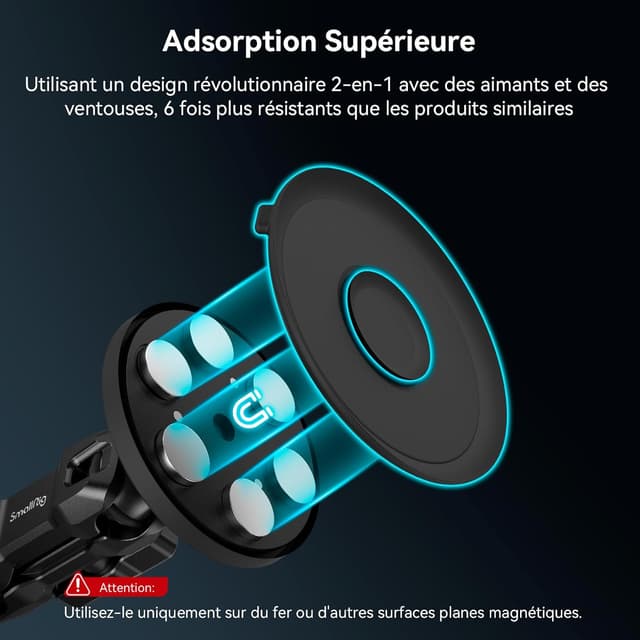 Detalle de SMALLRIG 4466 Support à ventouse magnétique 2 en 1 pour GoPro et caméras d’action