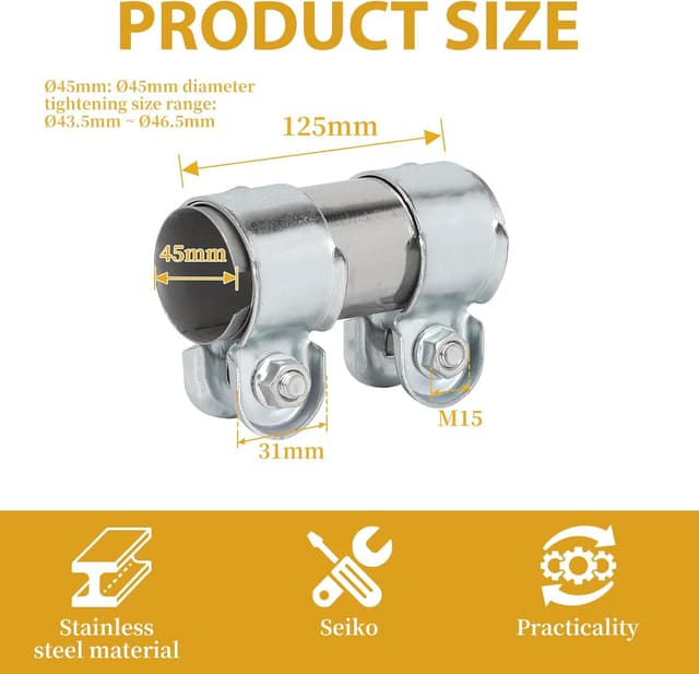 Detalle 2 de LALAGO Doppelschelle Auspuffschelle & Rohrverbinder aus Edelstahl für Ø 45 mm, Länge 125 mm