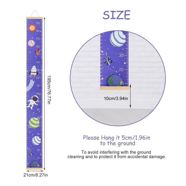 Detalle de Aolso Kinder-Messlatte Astronaut: Größenmesser & Baby-Wachstumstabelle zum Aufhängen