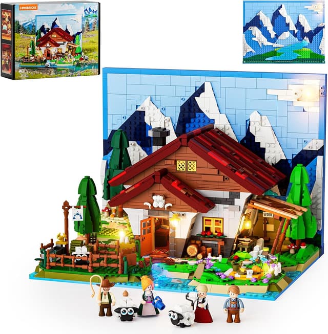 Detalle de Lumibricks Schäferhütte Alpenhof Klemmbausteine Set (2265 Teile) mit LED & 3D-Hintergrund