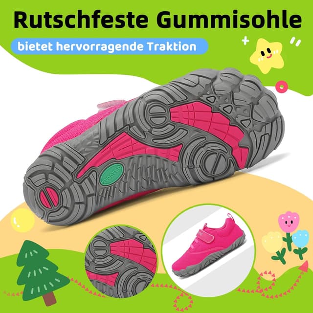 Detalle de SAGUARO Kinder Barfußschuhe mit 5-mm-Sohle, rutschfester Gummisohle & Klettverschluss (Gr. 24–36)