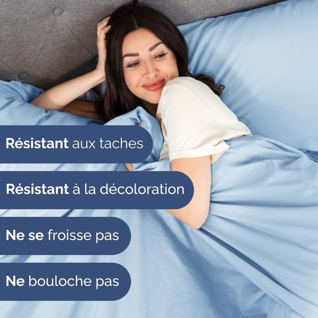 Detalle de Ensemble de draps 4 pièces bleu clair pour matelas jusqu’à 35 cm (drap plat, drap-housse 135x190 et 2 taies 50x80)