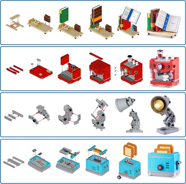 Detalle de Max Build More Premium Home Collection con confezione da 4 (ZURU) — tostapane, leggio, macchina da caffè e lampada, fino a 601 pezzi