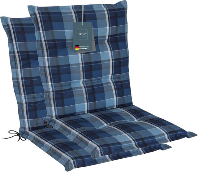 Detalle de LILENO HOME Gartenstuhl Auflagen (2er-Set) für Niedriglehner – Karo Blau