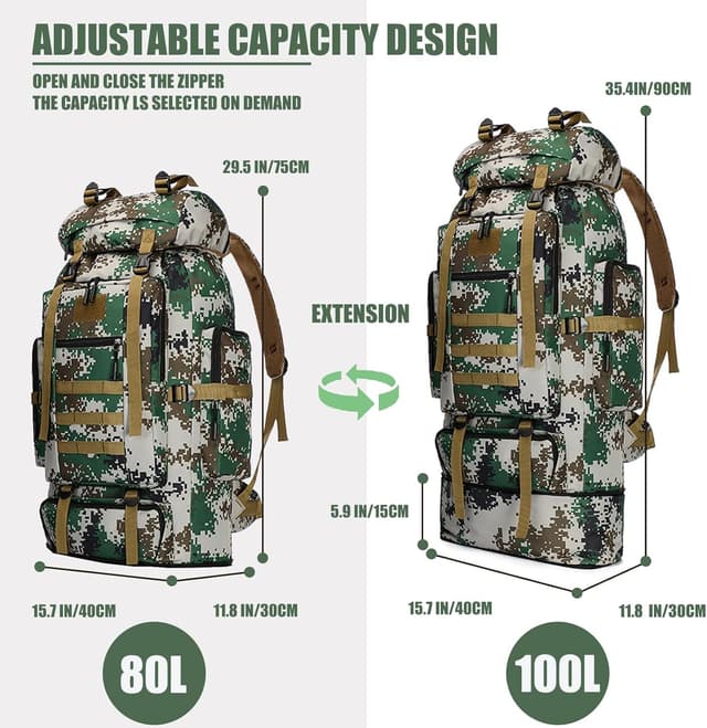Detalle 2 de Astis 80+20L Wandern & Camping Rucksack (100L) – wasserdicht, ohne Innengestell