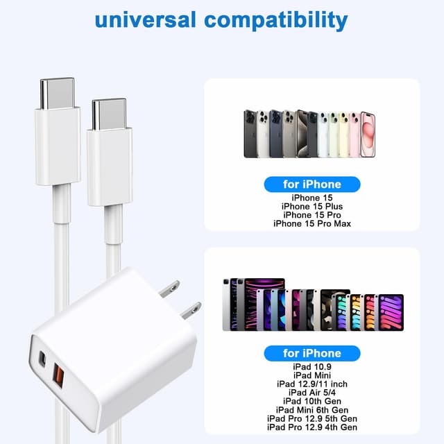 Thumbnail 6 de 10FT iPhone 17/16e Fast Charger 20W Dual Port
