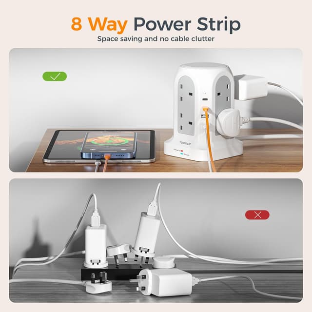 Detalle 1 de Tower Extension Lead 3m 8 Way with USB