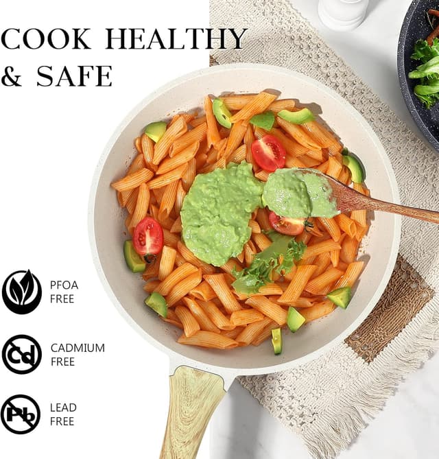 Detalle de GiPP 24cm White Granite Non-Stick Skillet Frying Pan with Heat-Resistant Handle (PFOA Free)