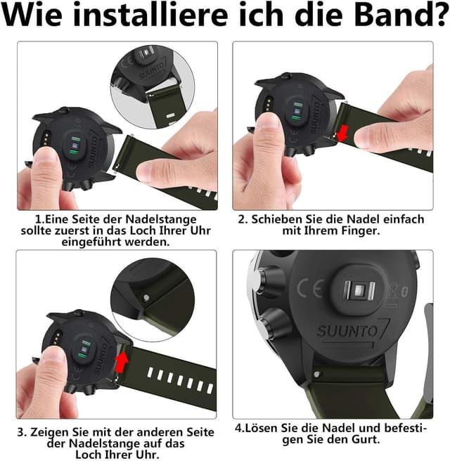 Detalle de ANBEST Bracelets de rechange silicone 24 mm compatibles Suunto 7/9 (vert armée/noir)