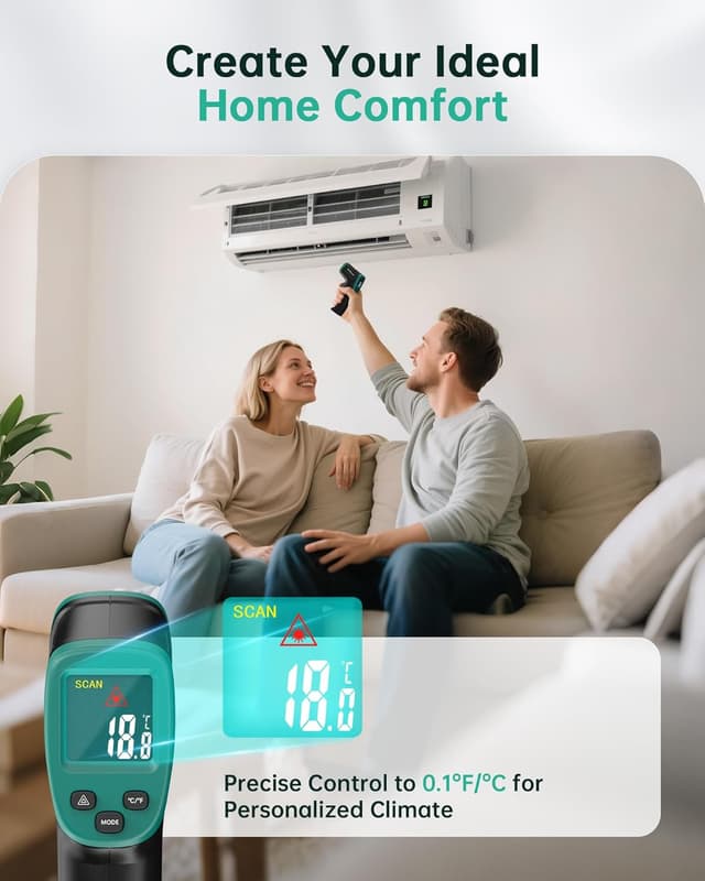 Detalle de ERICKHILL Infrared Thermometer -50℃ to 800℃ with Adjustable Emissivity, Laser Guidance & Backlit LCD (Dark Green)