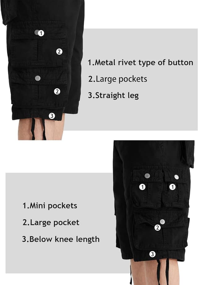 Detalle de YGREYG Men’s Cargo Shorts Long Capri (Below the Knee) — Relaxed Fit with Pockets