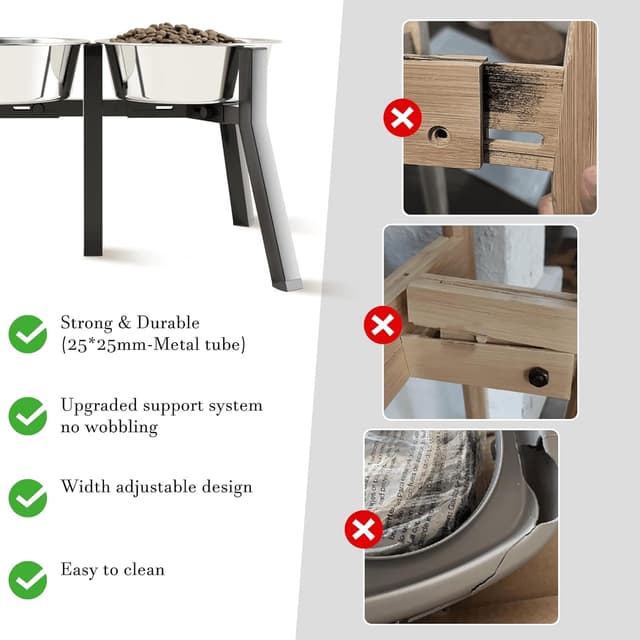 Detalle 2 de ADENGL Hundenapfständer 2-in-1 für mittlere & große Hunde, höhenverstellbar mit 18–27 cm Breite