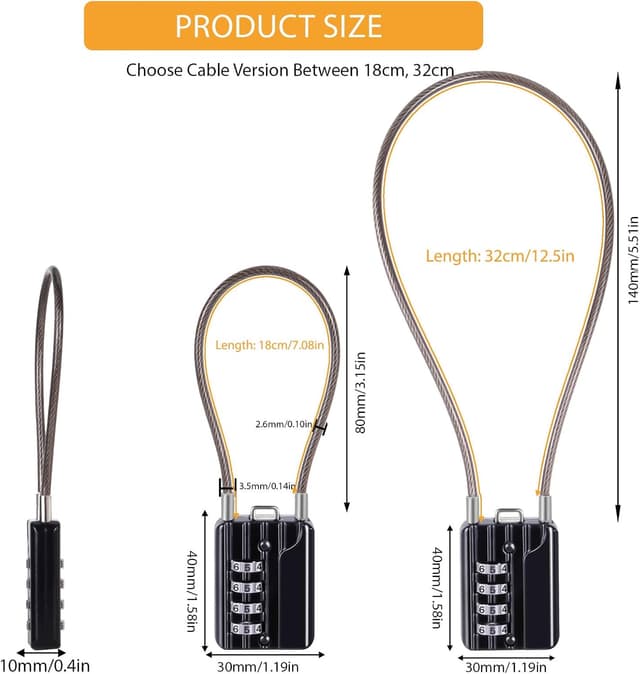 Thumbnail 2 de SEPOX 12Pcs 4-Digit Padlock 18cm Cable