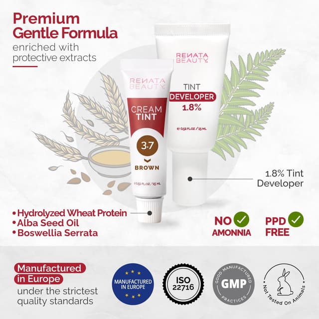 Detalle de Renata Beauty Tint Kit (Brown) — Cream Hair Dye for Spot Coloring, Gray Coverage, Long-Lasting Up to 4 Weeks