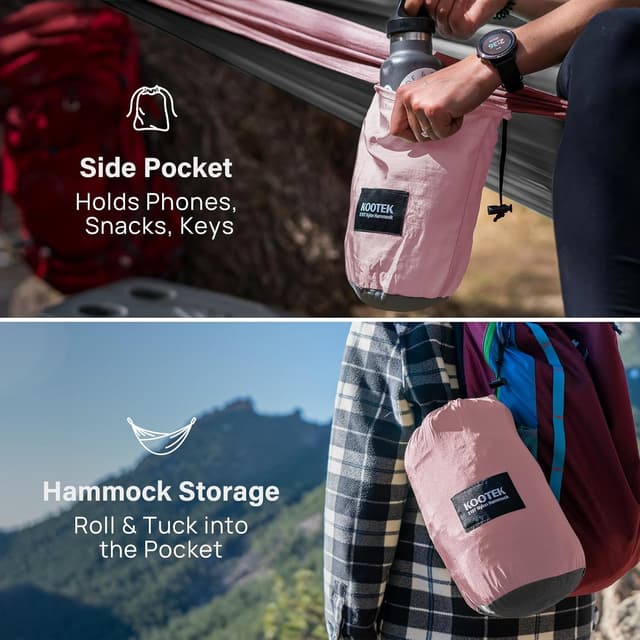 Detalle de Kootek Camping Hammock (Portable Hammocks with Tree Straps & Attached Carry Bag) — lightweight camping hammock for travel, hiking, beach