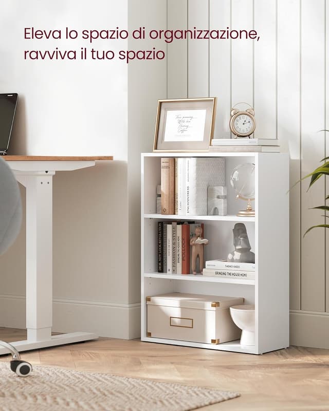 Detalle 2 de VASAGLE LBC163T14 scaffale a 3 ripiani con ripiani regolabili (24 x 60 x 81 cm) bianco nuvola