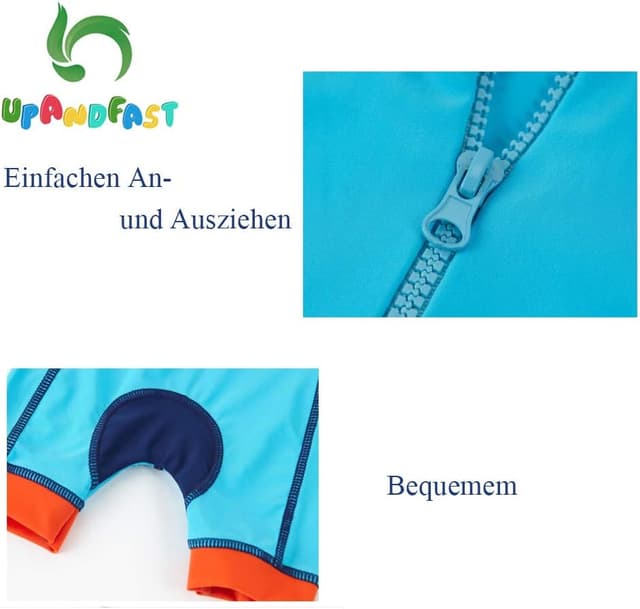 Detalle 2 de upandfast Baby Jungen Badeanzug mit Sonnenhut UPF 50+ und Reißverschluss