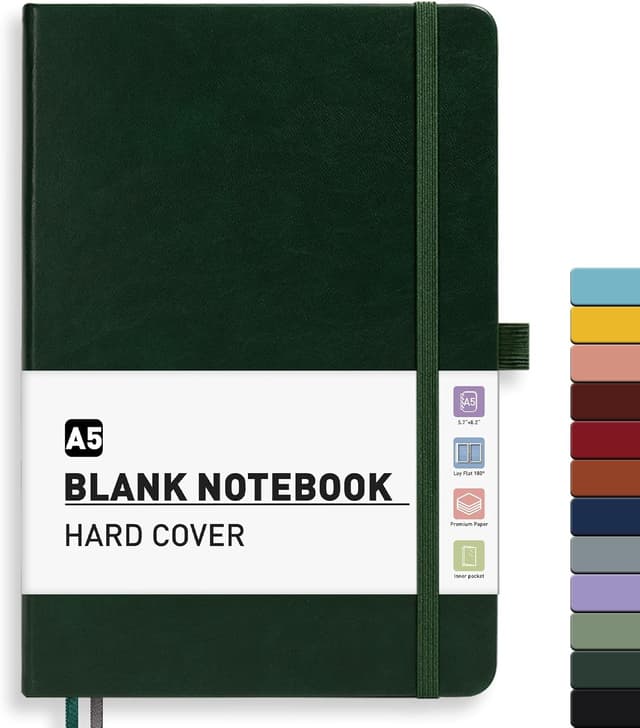 Detalle de PYNEX Notizbuch A5 blanko Hardcover (Skizzenbuch) mit 140 Blatt, dunkelgrün