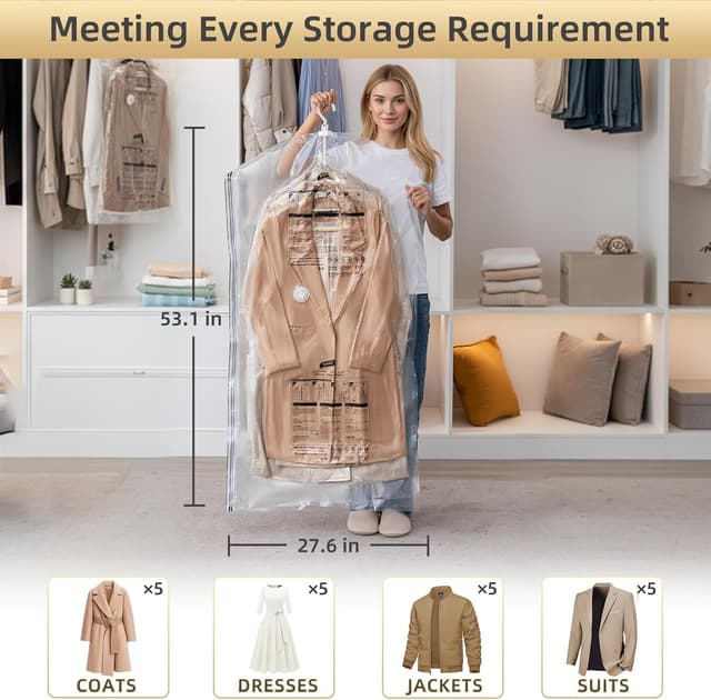 Detalle de TAILI Vakuumbeutel für Kleidung hängend (4 Jumbo) mit Kleiderhaken – vakuumierbare Aufbewahrung für Jacken, Anzüge & Mäntel