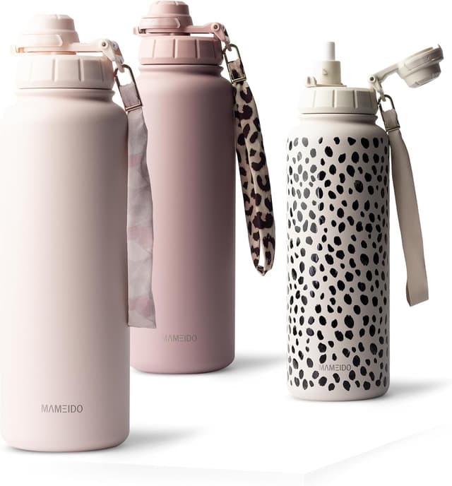 Detalle de MAMEIDO Thermosflasche mit Strohhalm (1,2 l) – auslaufsicher, Edelstahl isoliert, BPA-frei