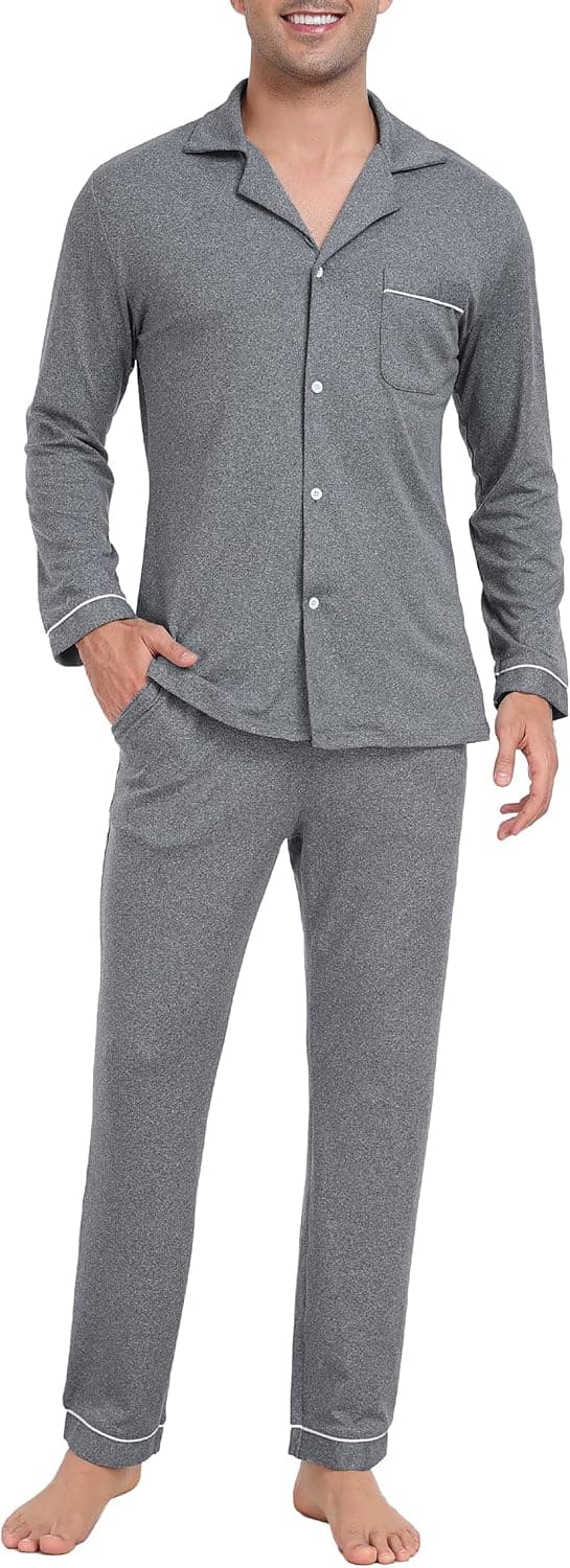 Detalle de Wikoan Pyjama Hiver Homme Long en ensemble boutonné (haut manches longues + pantalon)