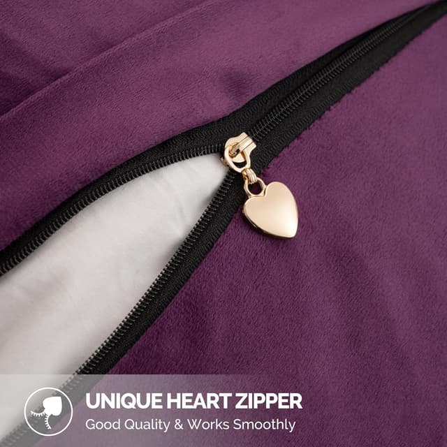 Detalle de YSTELLAA Housse de coussin luxe en chenille Violet, lot de 2 (40x40 cm) avec fermeture éclair cœur cachée