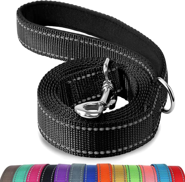 Detalle de Joytale Strong Double-Sided Reflective Dog Lead with Padded Handle (Black) – 1.5m x 2cm