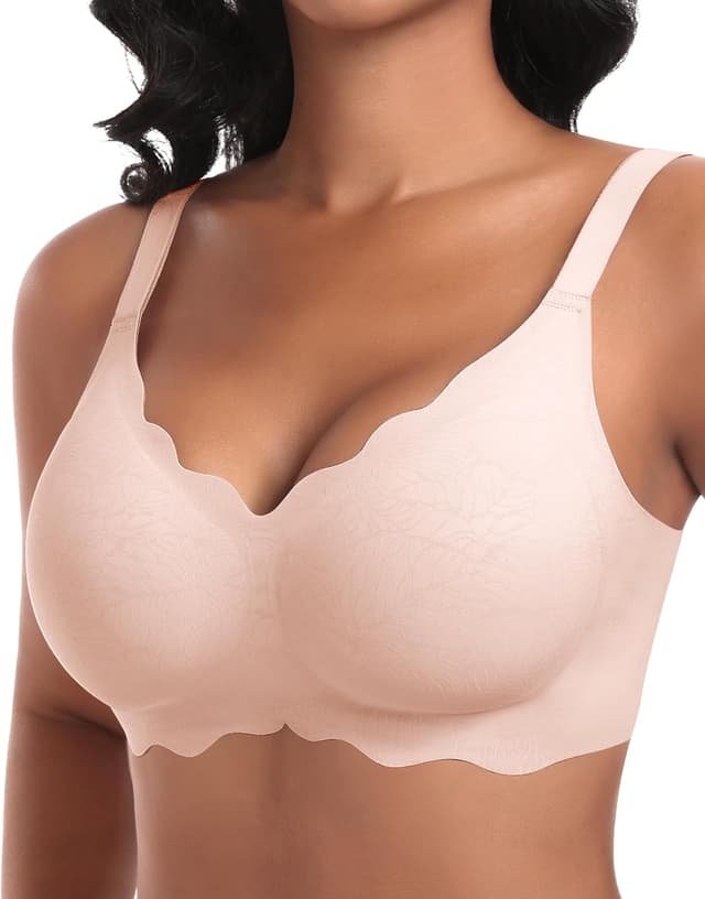 Detalle de Ganado Damen nahtloser BH ohne Bügel mit tiefem V-Ausschnitt & gewellten Kanten