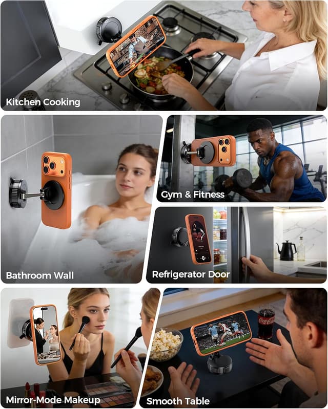 Detalle de Car Phone Holder for MagSafe (Carbon Fiber) — 108LBS Vacuum Suction Magnetic Mount with 360° Adjustment